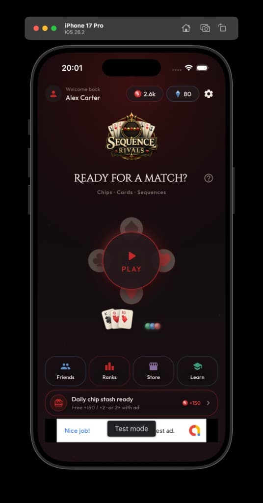 Sequence Rivals home screen with Play button